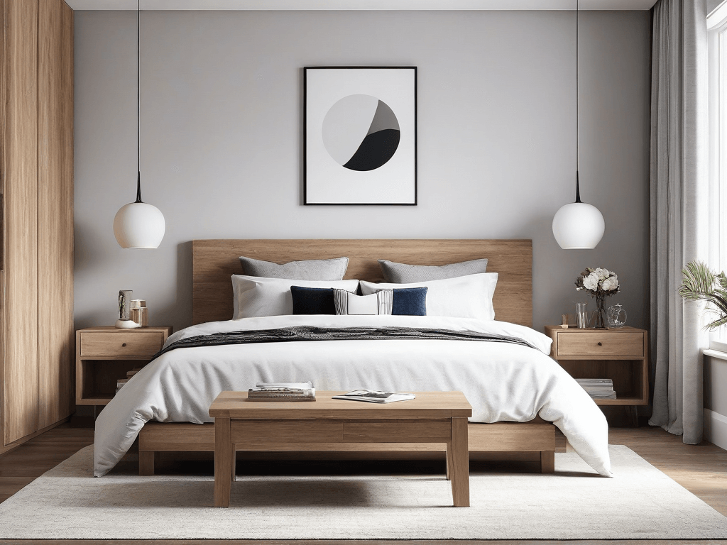 016 A tidy bedroom with simple furniture and minimal decor emphasizing peace and organization