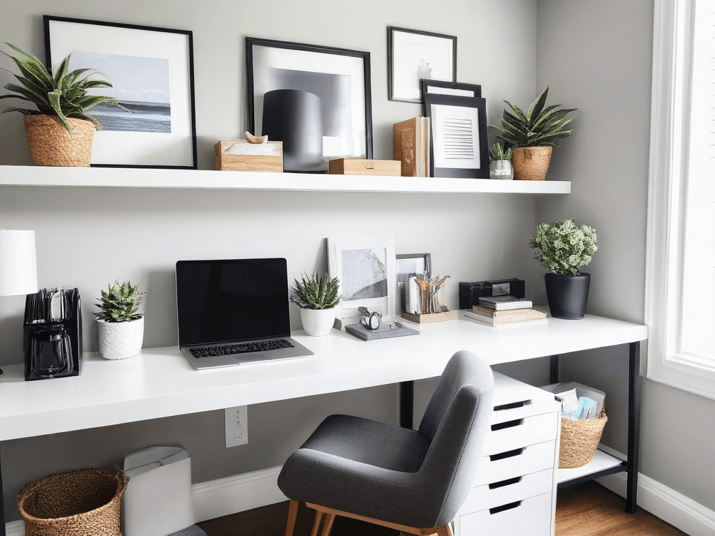 020 A clean organized home office with only essential tools and decor emphasizing focus and productivity