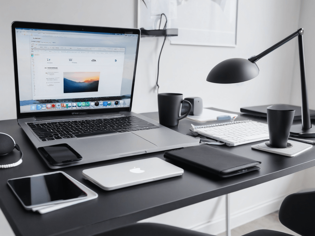 022 A clean desk with only a laptop and a few essential gadgets symbolizing a focused and efficient work environment