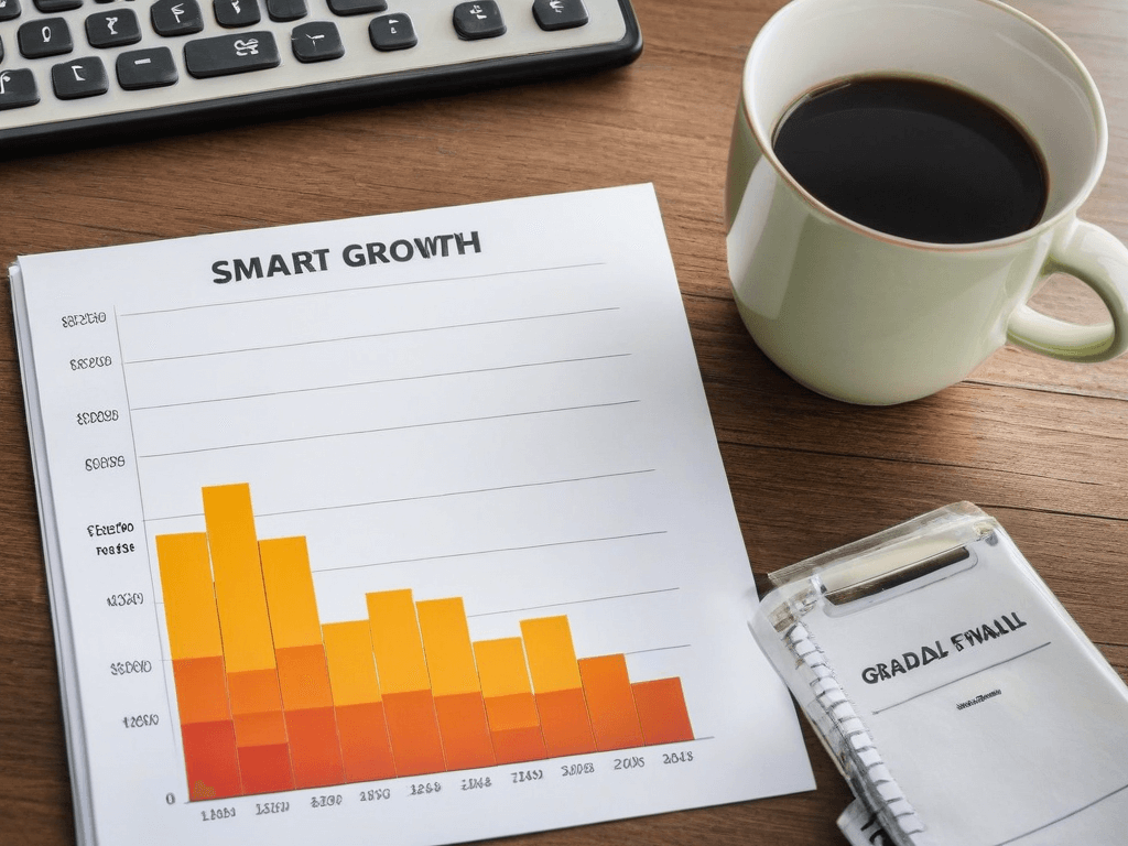 023 A simple chart showing gradual wealth growth on a clean desk symbolizing smart and thoughtful financial planning