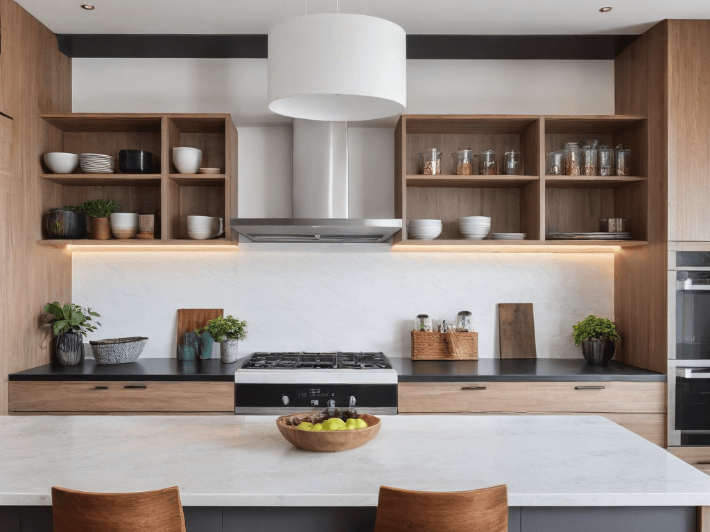 028 A neat kitchen with clean counters and organized storage representing simplicity and functionality