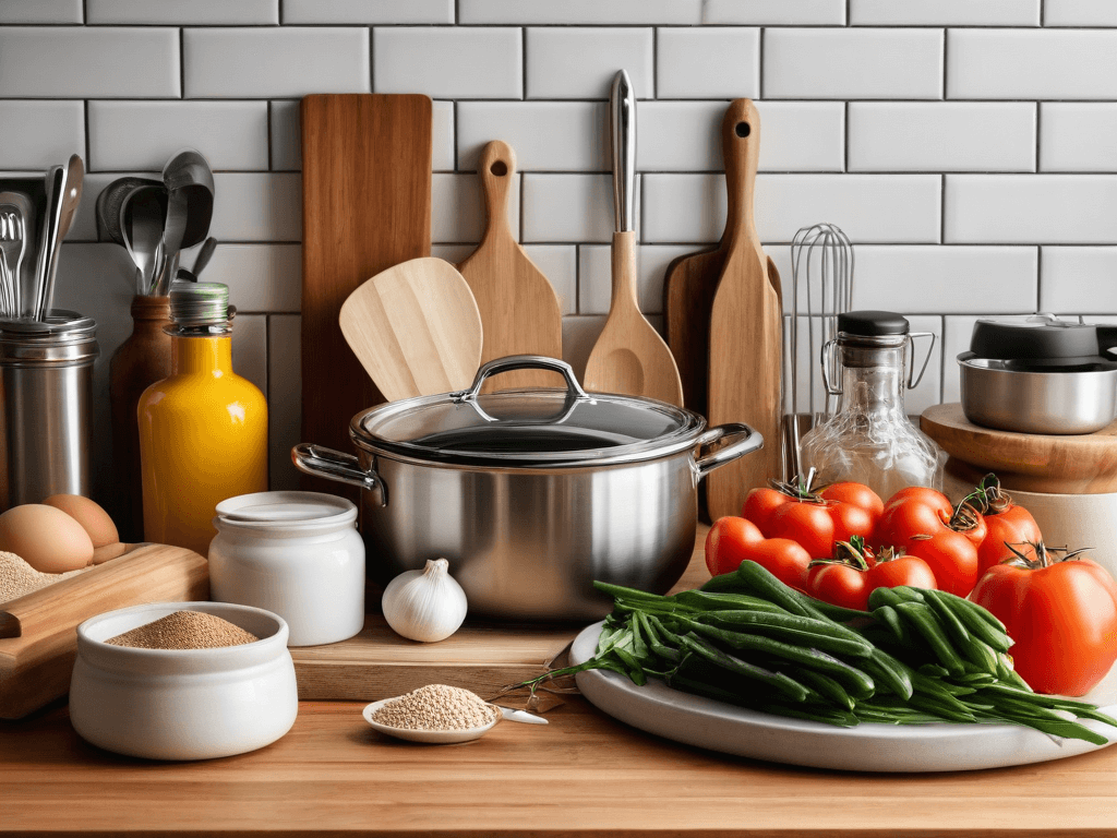 3 A kitchen counter with just a few essential ingredients and tools symbolizing efficient and straightforward cooking