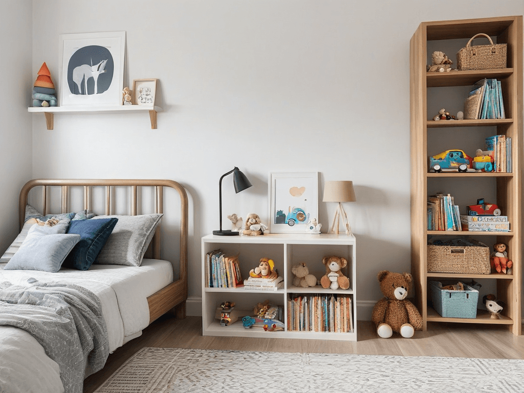 4 A simple organized childrens room with just a few toys and books symbolizing mindful and intentional parenting