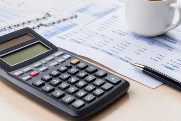 010 A simple budget planner and calculator on a clean desk, symbolizing efficient financial management.