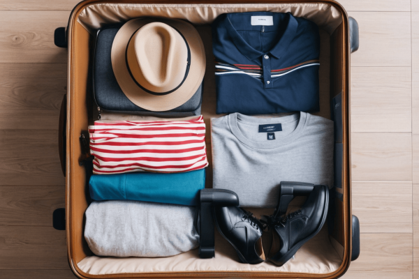 012 A suitcase with only a few essential items neatly packed, symbolizing efficient and stress-free travel.