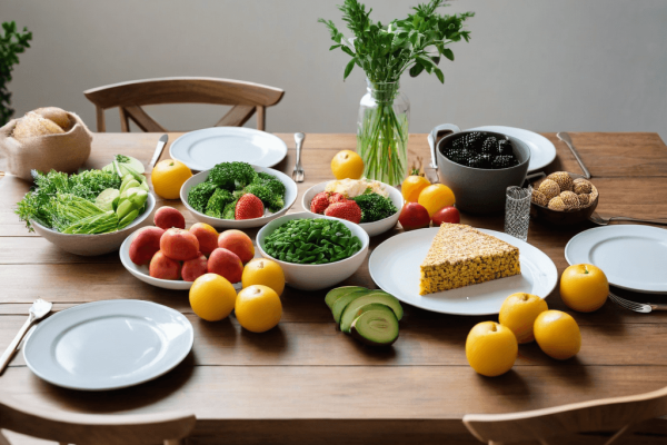 029 A simple dining table with fresh, healthy food, symbolizing a balanced and intentional approach to eating.