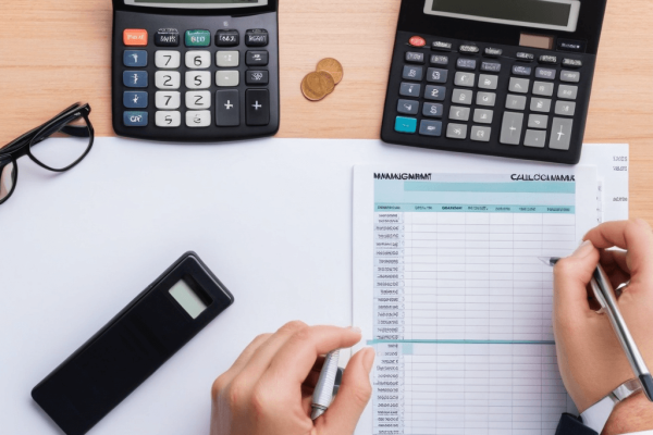 043 A clean desk with a financial planner and calculator, symbolizing effective and thoughtful financial management.