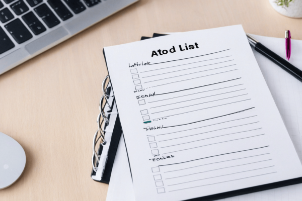 5 A to-do list with only a few high-priority tasks highlighted on a clean desk, symbolizing effective task management.